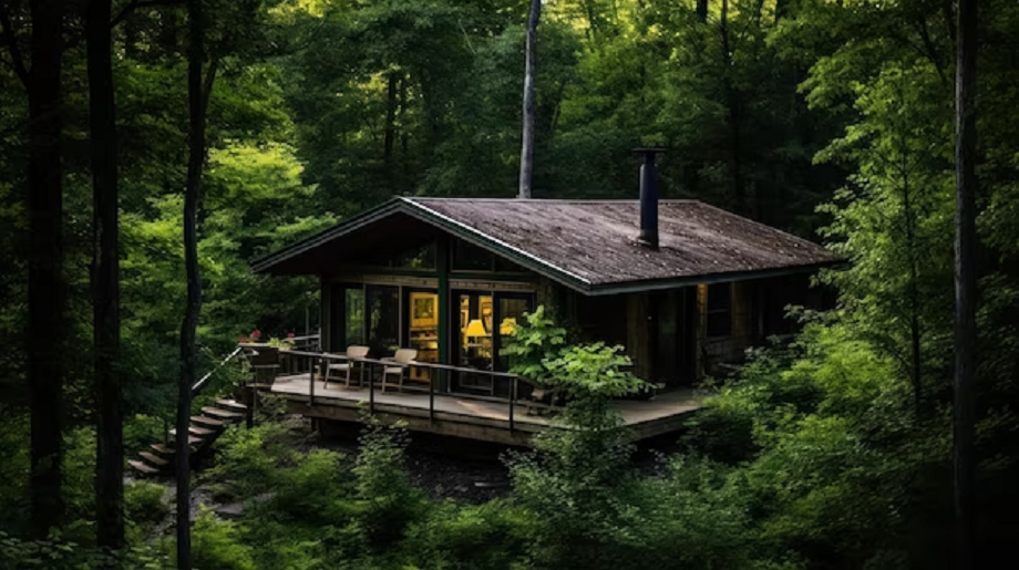 rumah kayu ditengah hutan